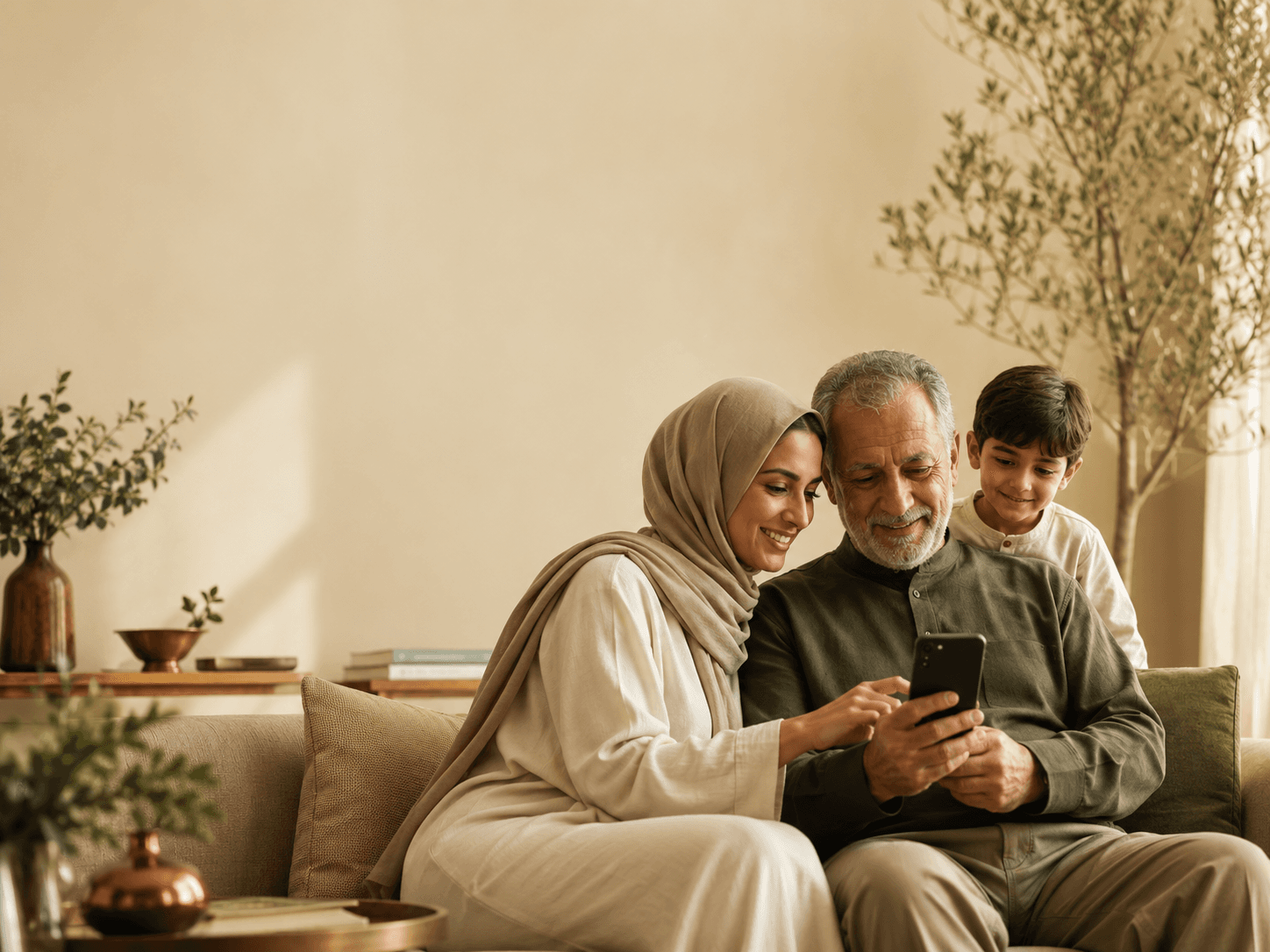 Daughter and father reviewing care together at home.
